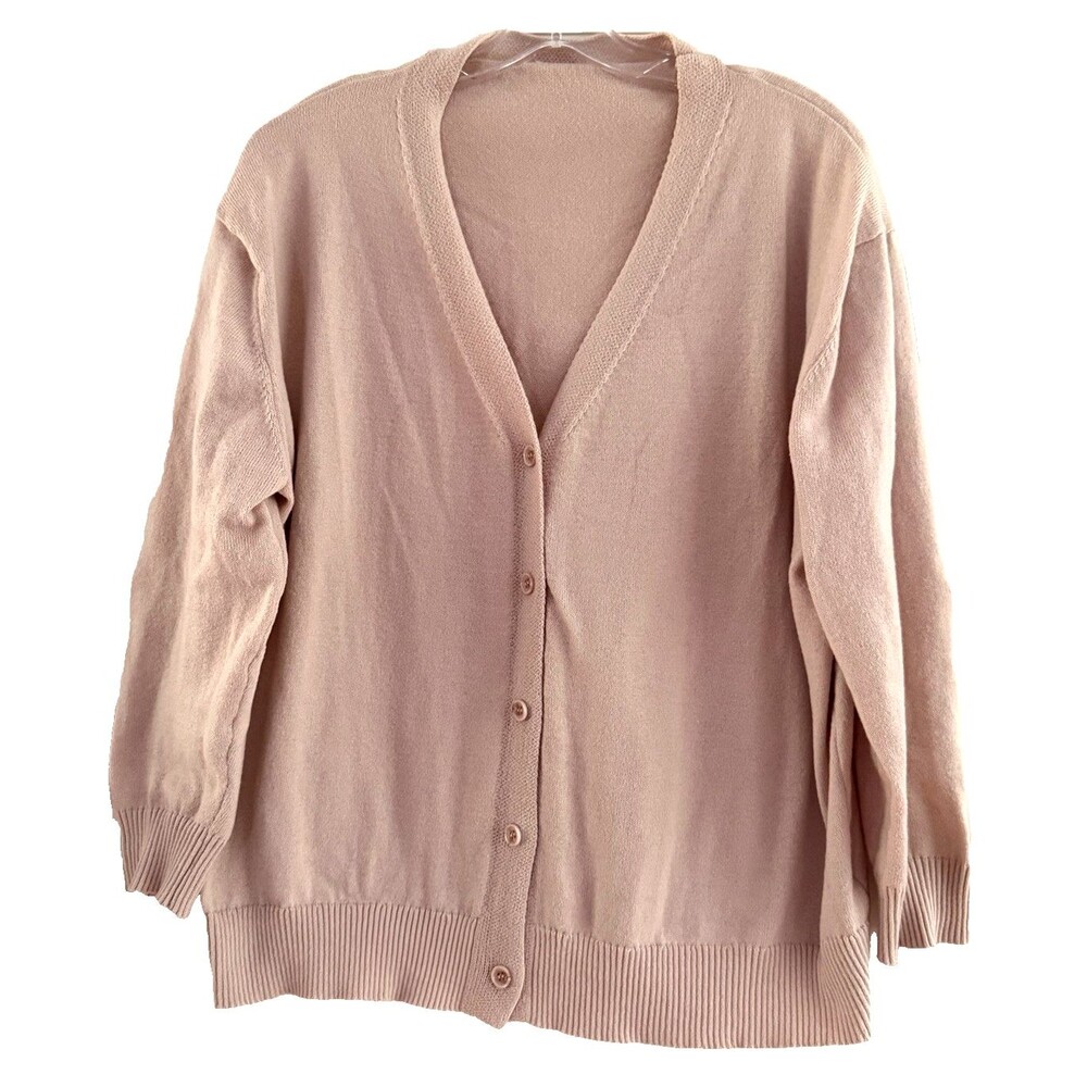 Vintage Pink Wool Cardigan Sweater Oversized Slouchy Streetwear L XL EUC Y2K